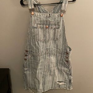 American Eagle Denim Striped Overall Dress, new with tags